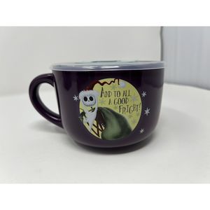 New Disney Nightmare Before Christmas Soup Mug 24 Oz Ceramic w/Lid Purple